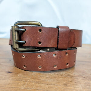 Vintage Double Prong Leather Belt Size 26